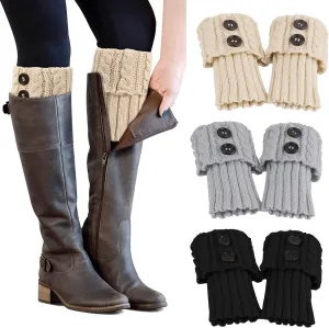 PHOGARY 3 Pairs Winter Warm Boot Cuffs for Women, Crochet Knitted Warm Socks for Girls Short Leg Warmers Boot Topper Socks Leg Cuffs Gift (Black Beige Grey)