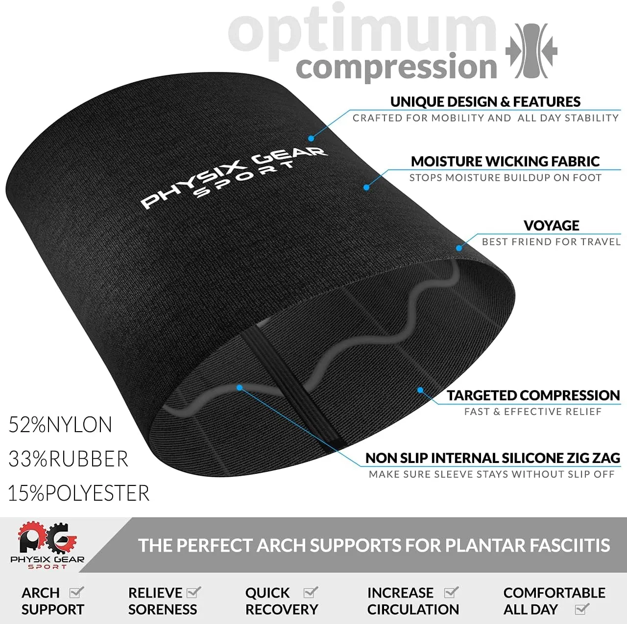 Physix Gear Arch Support Bands for Foot discomfort comfort - Arch comfort Compression Bands, Arch Support Band for Plantar Fasciitis, Arch Compression Support, Arch Sleeves, Foot Arch, Black, S