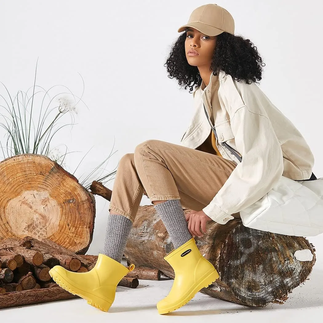 planone Short Rain Boots Women Fashion Waterproof Chelsea Boots for Women Matte Outdoor Garden Shoes Ankle Muck Boots for Ladies Non Slip Work Shoes Rubber Boots with Premium Comfort Insole