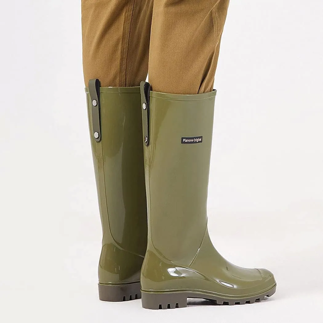 planone Tall Rain Boots Women Fashion Waterproof Boots for Women Light Outdoor Garden Shoes Muck Boots for Ladies Non Slip Work Shoes Rubber Boots with Premium Comfort Insole