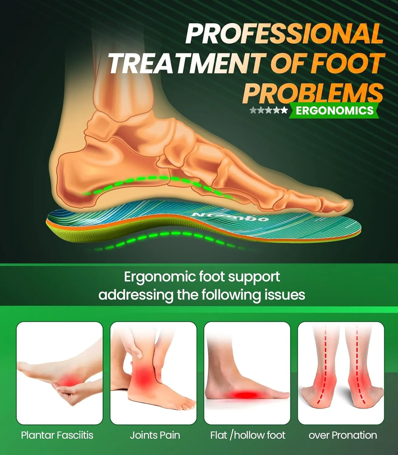 Plantar Fasciitis Arch Support Insoles, Heavy Duty Support (220 lbs) Orthotic Inserts for Flat Feet/Feet Pain Relief/Pronation, Shock Absorption Shoes Insoles for Men & Women Standing,M