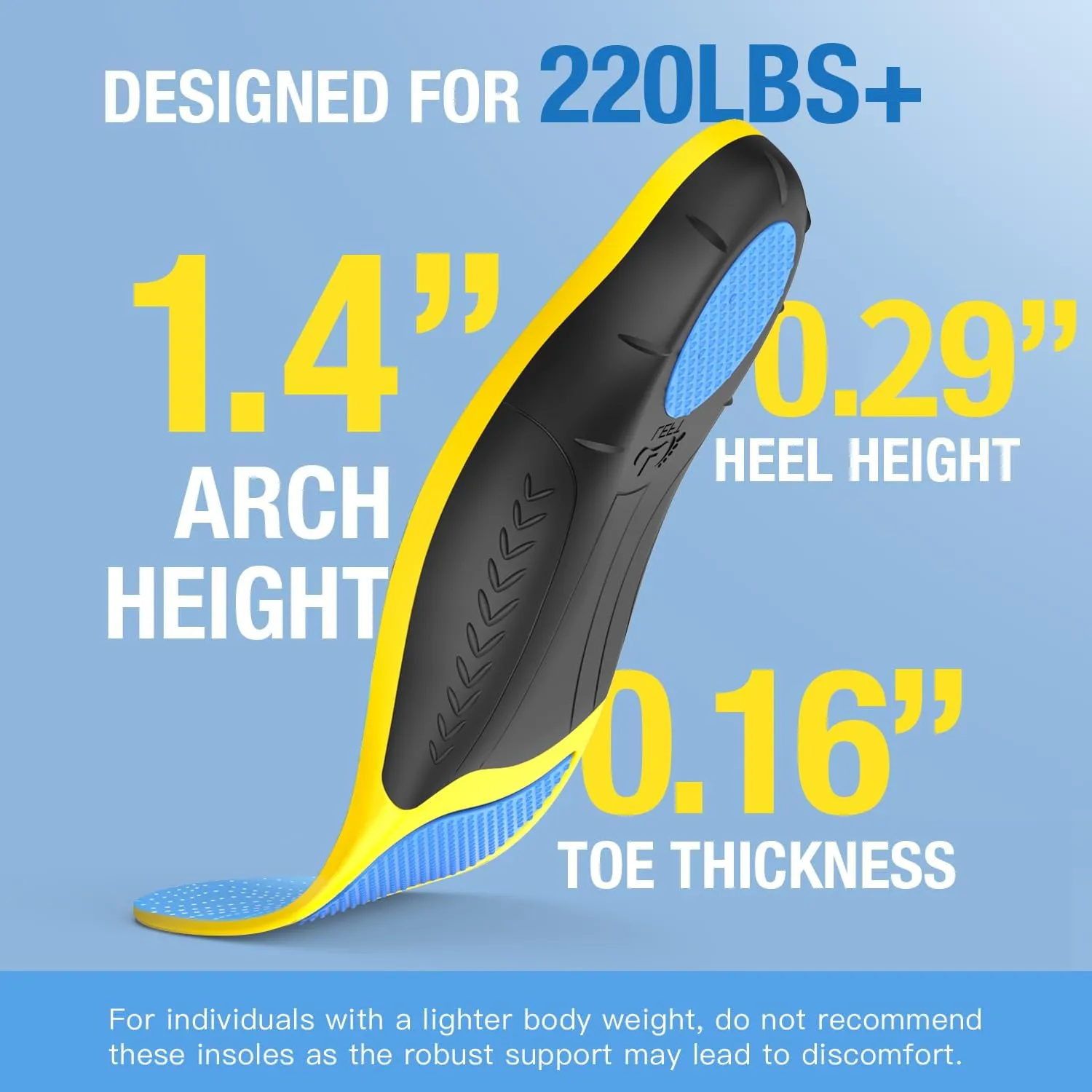 Plantar Fasciitis Insoles - High Arch Support Inserts, Gel Cushion, Relief for Flat Feet - 220  lbs Orthotics Insoles Ideal for Work Boots (Blue, Men 11-12.5 | Women 12-13.5)