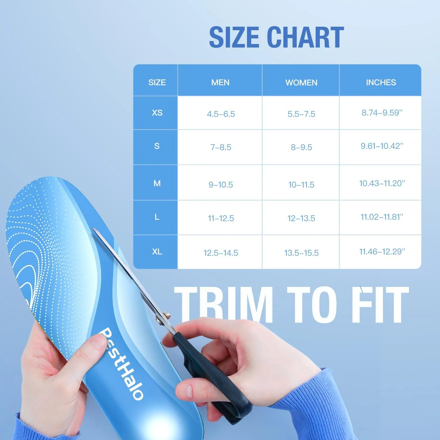 Plantar Fasciitis Insoles - High Arch Support Inserts, Gel Cushion, Relief for Flat Feet - 220  lbs Orthotics Insoles Ideal for Work Boots (Blue, Men 11-12.5 | Women 12-13.5)