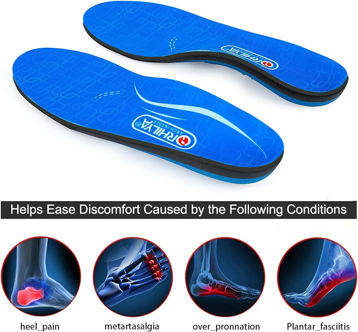Plantar Fasciitis Pain Relief Men Orthotics in Shoes Insole Arch Support Work Boot Inserts Flat Feet Women Heel Spur Orthopedic Pad for Pronation Absorb Shock Athletic Cushion