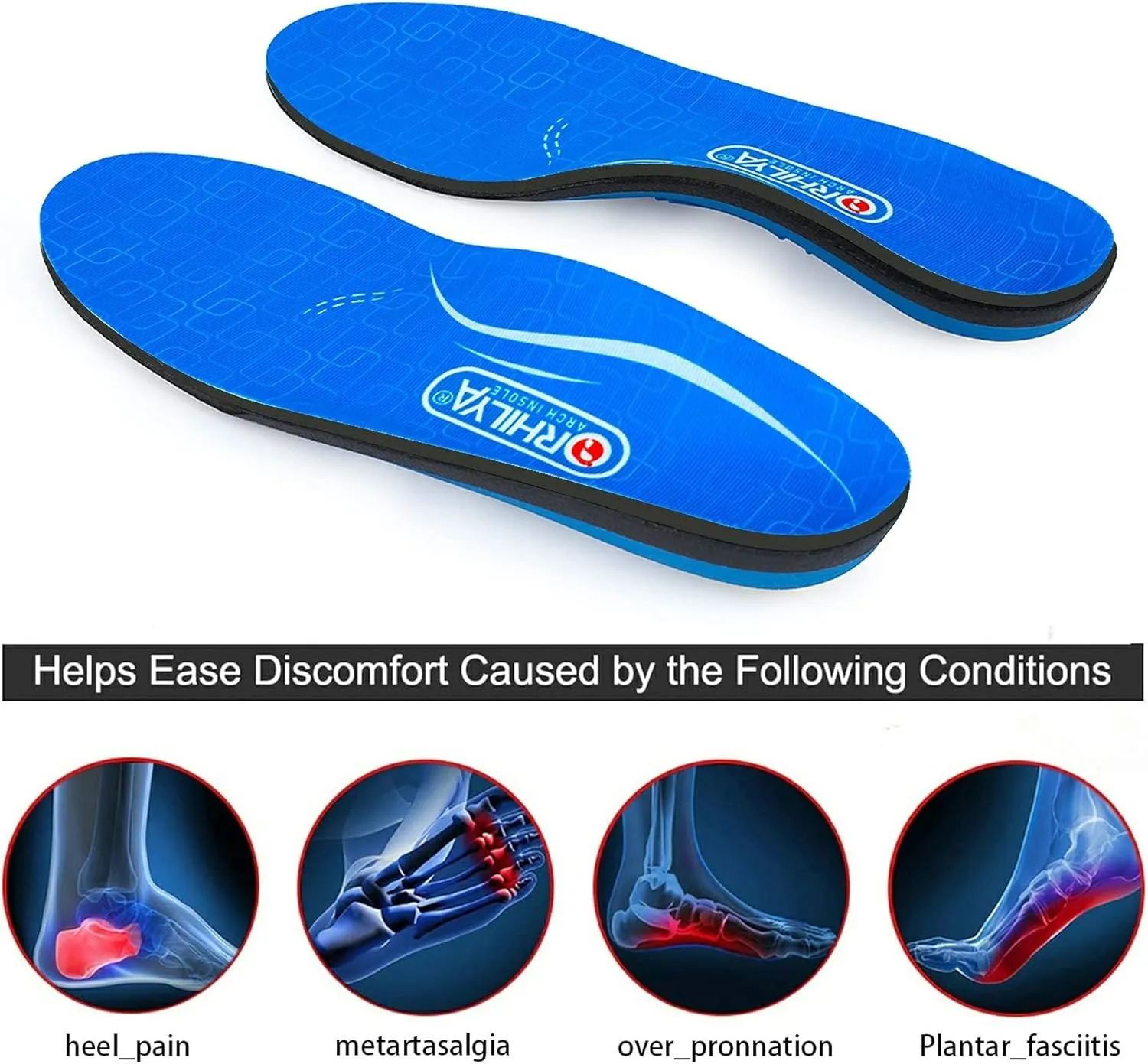 Plantar Fasciitis Pain Relief Men Orthotics in Shoes Insole Arch Support Work Boot Inserts Flat Feet Women Heel Spur Orthopedic Pad for Pronation Absorb Shock Athletic Cushion