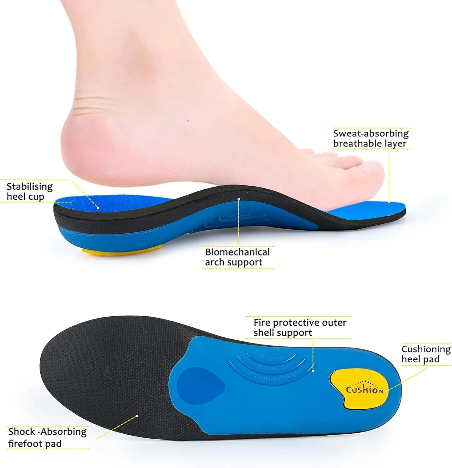 Plantar Fasciitis Pain Relief Men Orthotics in Shoes Insole Arch Support Work Boot Inserts Flat Feet Women Heel Spur Orthopedic Pad for Pronation Absorb Shock Athletic Cushion