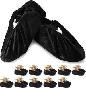 PlasMaller 10 Pairs Black Non Slip Washable Reusable Shoe Covers For Household Thickened Boot Covers, XL