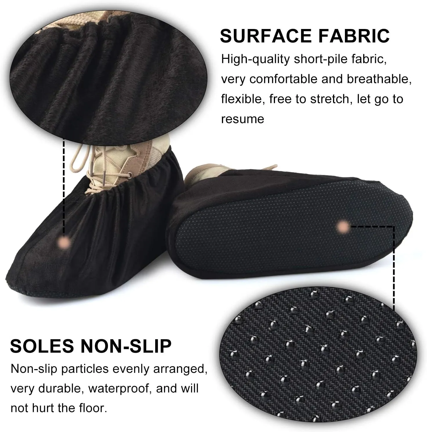 PlasMaller 10 Pairs Black Non Slip Washable Reusable Shoe Covers For Household Thickened Boot Covers, XL