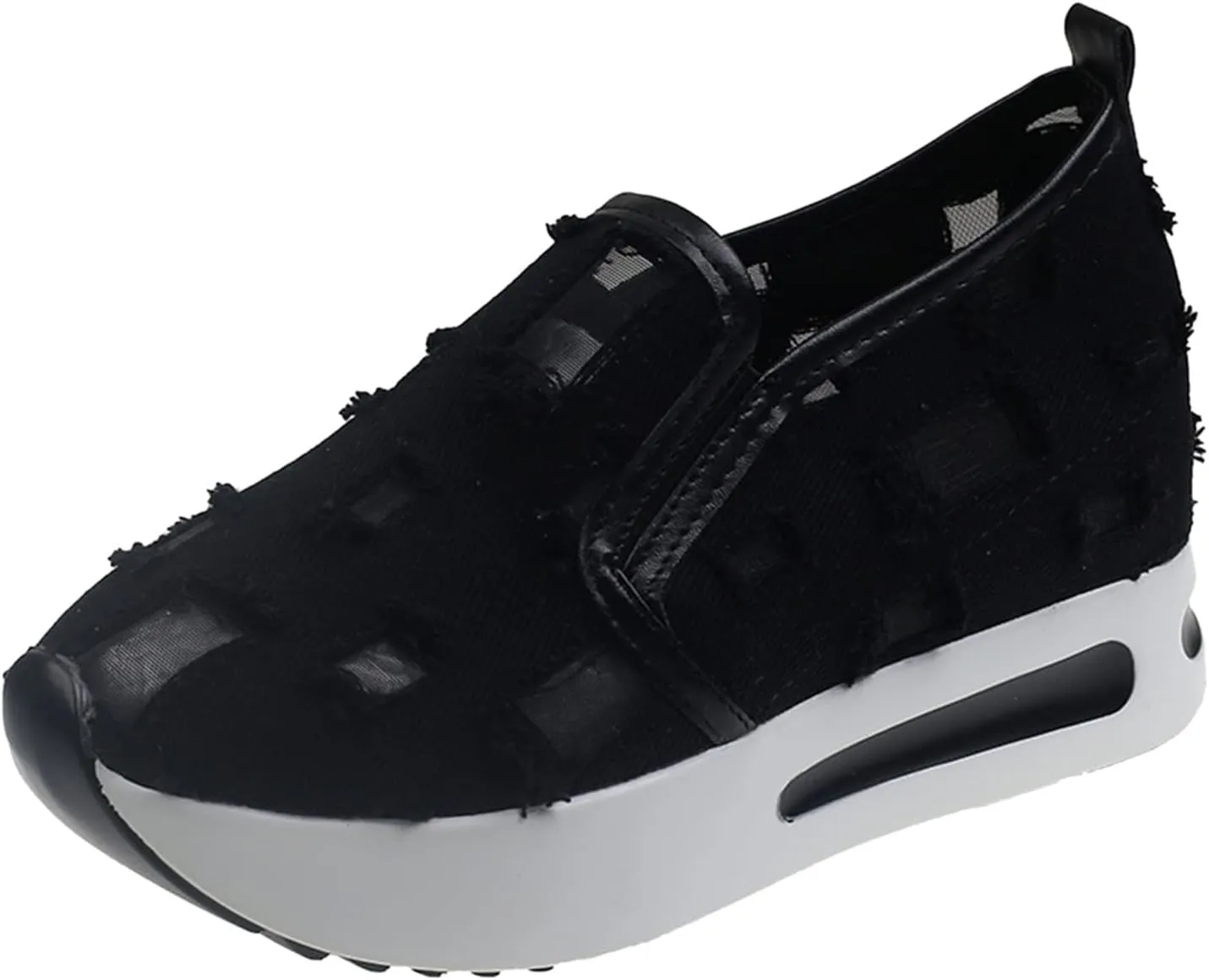 Platform Wedge Sneakers for Women Slip on Loafers Comfortable Thick Soft Shoes Arch Support Walking Work Shoes Breathable Sheer Mesh Lace Fashion Shoe Comfort Sneaker