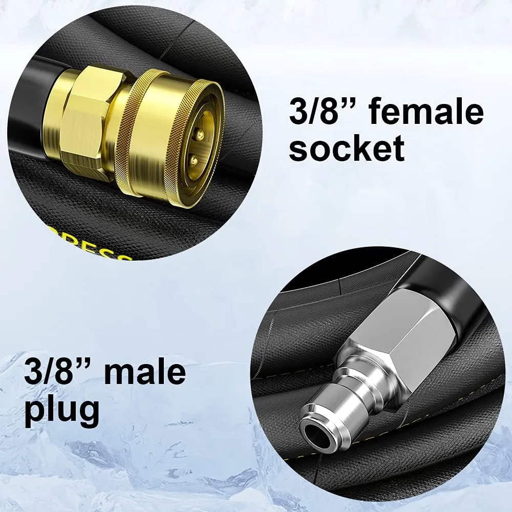 POHIR Pressure Washer Hose 50 ft with 3/8 Inch Quick Connect, Kink Resistant High Tensile Wire Braided,with 2 pcs M22 14mm Adapter Set, 4200 PSI Power Washer Hose