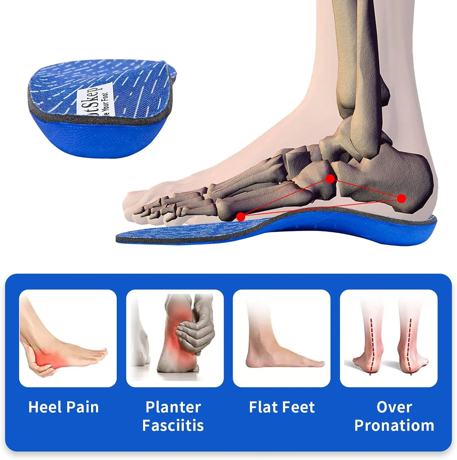 Powerful Original High Arch Support Insoles Soft Memory Foam Shock Absorption Orthotics Plantar Fasciitis Flat Feet Over-Pronation Inserts Relieve Foot Pain