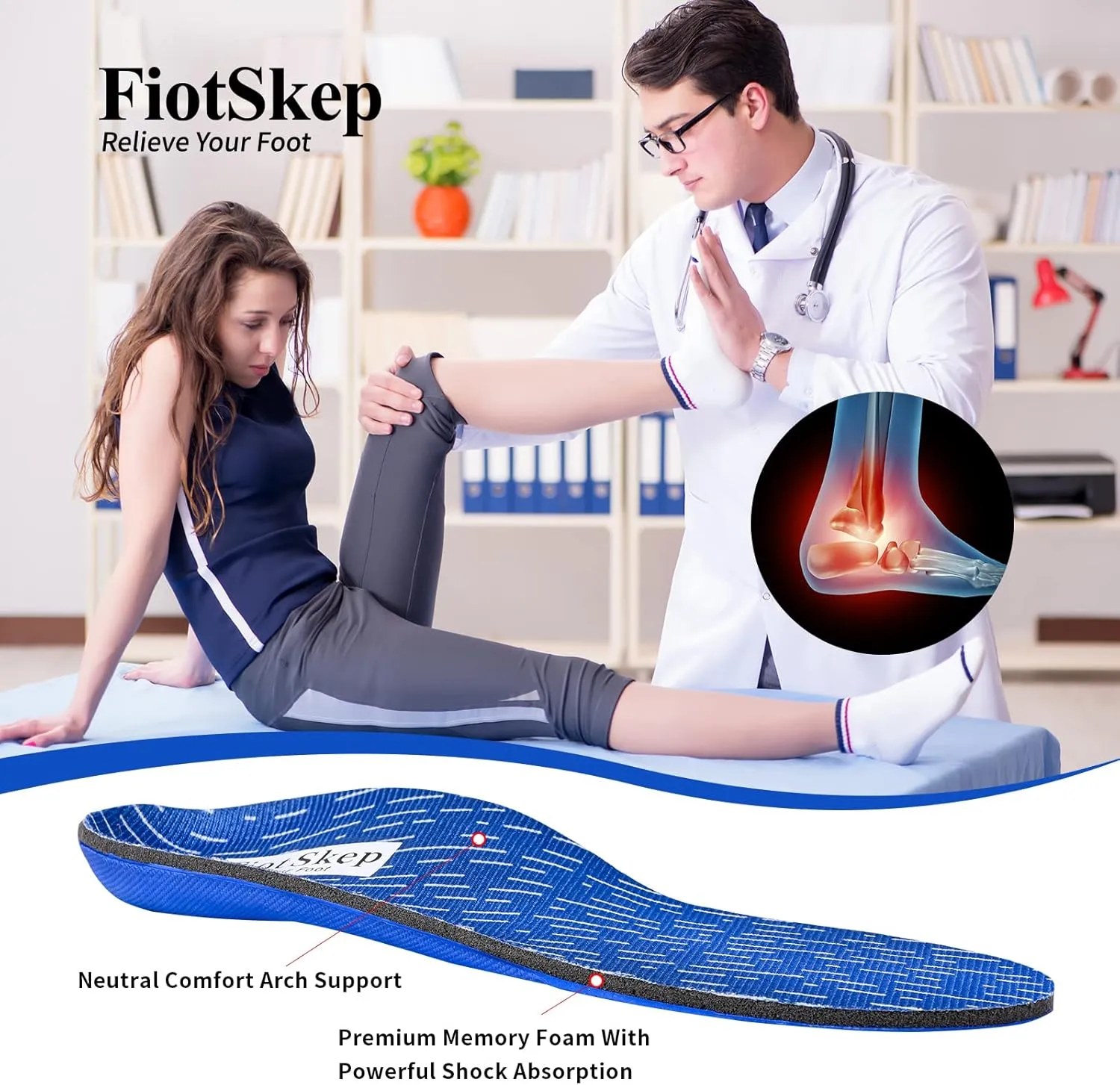 Powerful Original High Arch Support Insoles Soft Memory Foam Shock Absorption Orthotics Plantar Fasciitis Flat Feet Over-Pronation Inserts Relieve Foot Pain