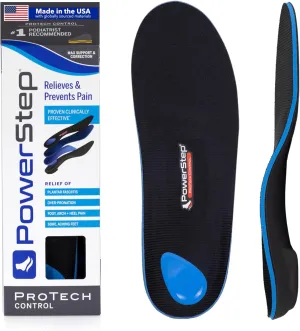 PowerStep ProTech Control Orthotic Insoles - Medical Grade Arch Support Inserts for Plantar Fasciitis Relief- Made in USA - Maximum Cushioning   ShockAbsorb Orthotic (M 7-7.5 W 9-9.5)