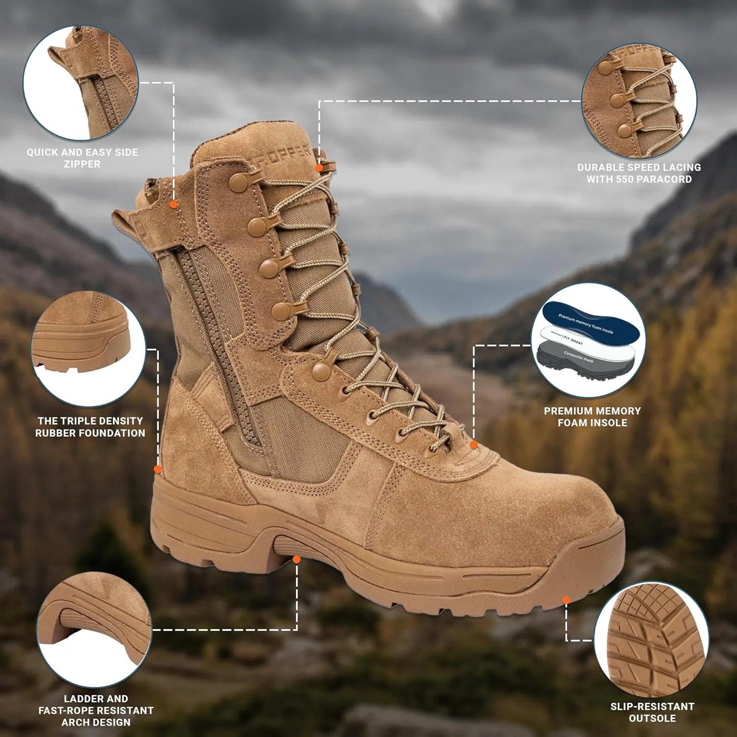Propper Men's Series 100 Side Zip Comp Toe Coyote Boot Combat