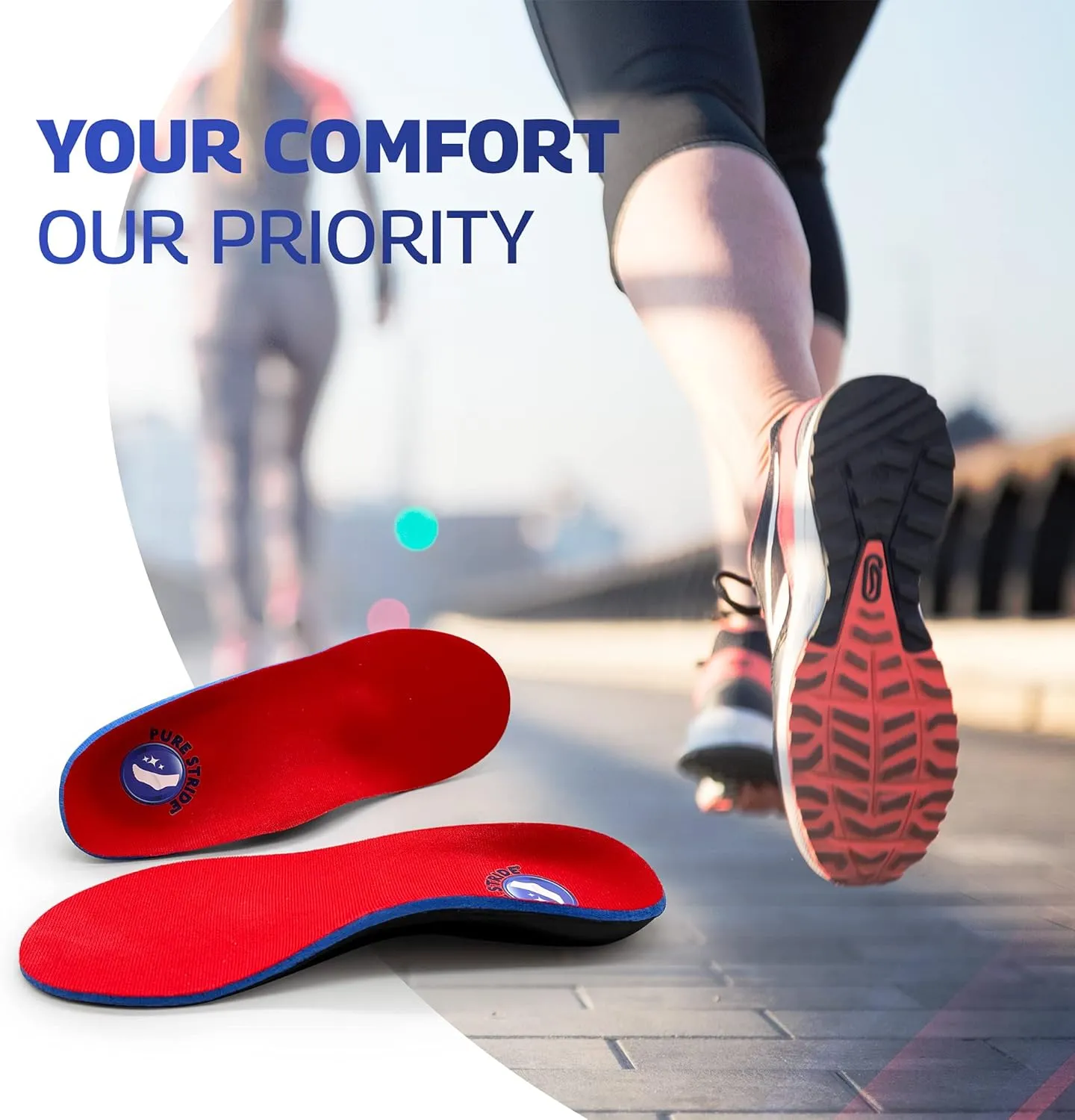 Pure Stride Professional Full Length Orthotics - Shoe Insert & Support for Metatarsals, High Arch, Flat Feet - Pain Relief for Plantar Fasciitis, Arch, Heel - 1 Pair, Men's 8-8.5 / Women's 10-10.5