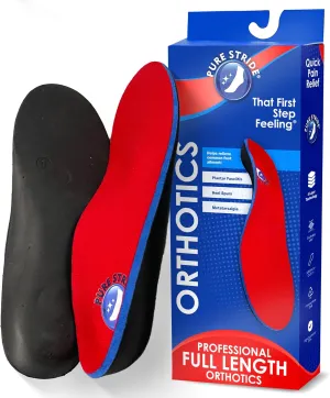 Pure Stride Professional Full Length Orthotics - Shoe Insert & Support for Metatarsals, High Arch, Flat Feet - Pain Relief for Plantar Fasciitis, Arch, Heel - 1 Pair, Men's 8-8.5 / Women's 10-10.5