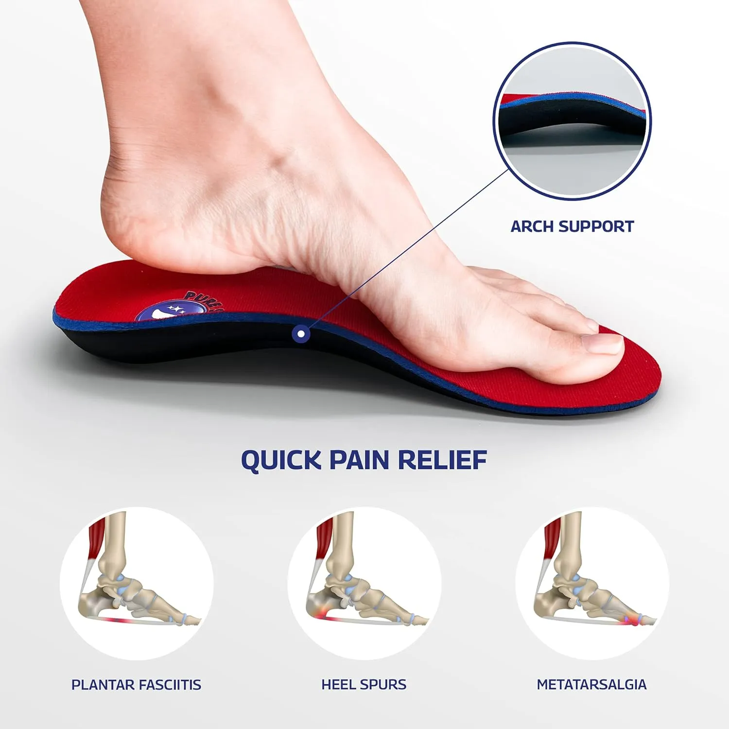 Pure Stride Professional Full Length Orthotics - Shoe Insert & Support for Metatarsals, High Arch, Flat Feet - Pain Relief for Plantar Fasciitis, Arch, Heel - 1 Pair, Men's 8-8.5 / Women's 10-10.5