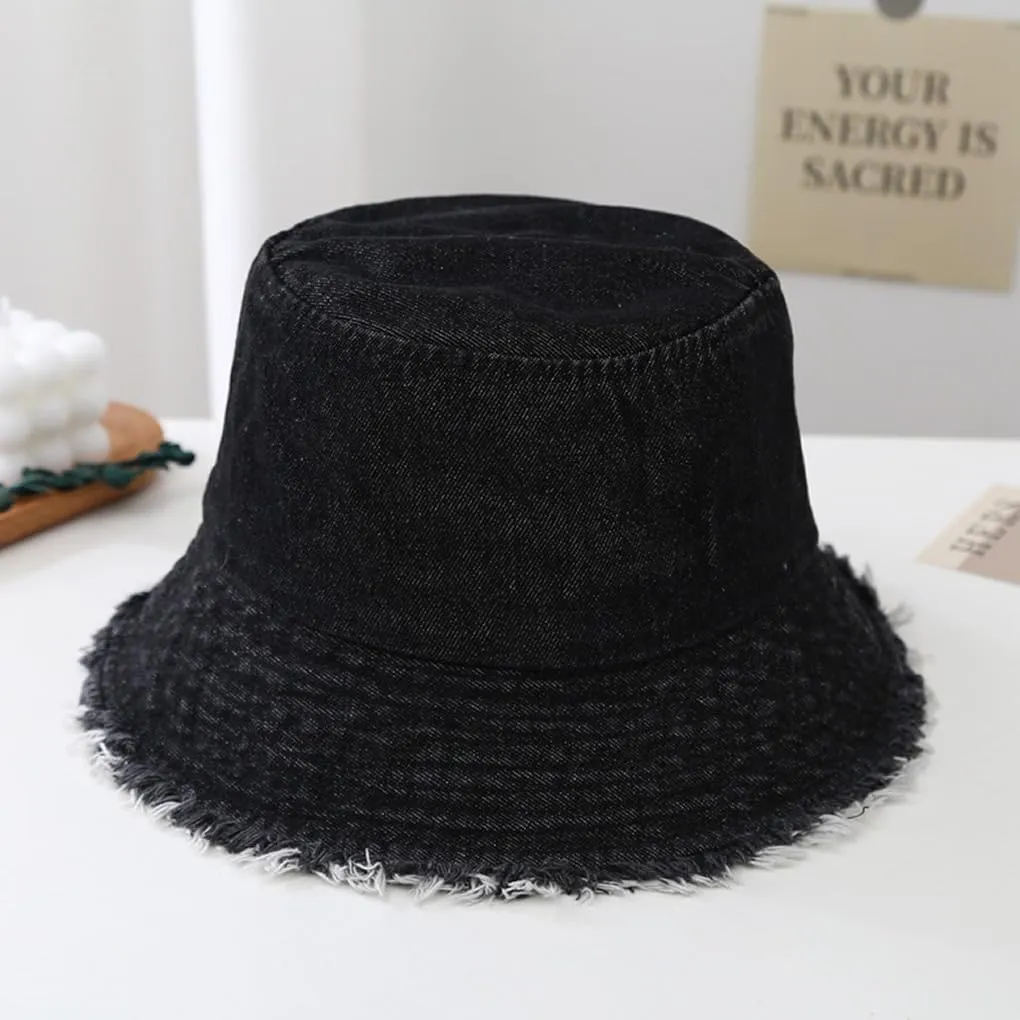 Quanhaigou Frayed Unisex Sun Hats, Fashion Beach Bucket Hat for Men Women,Summer Outdoor Boy's Girls Boonie Cap