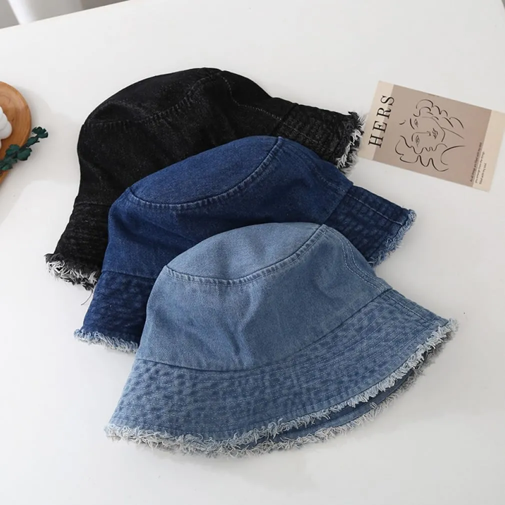 Quanhaigou Frayed Unisex Sun Hats, Fashion Beach Bucket Hat for Men Women,Summer Outdoor Boy's Girls Boonie Cap