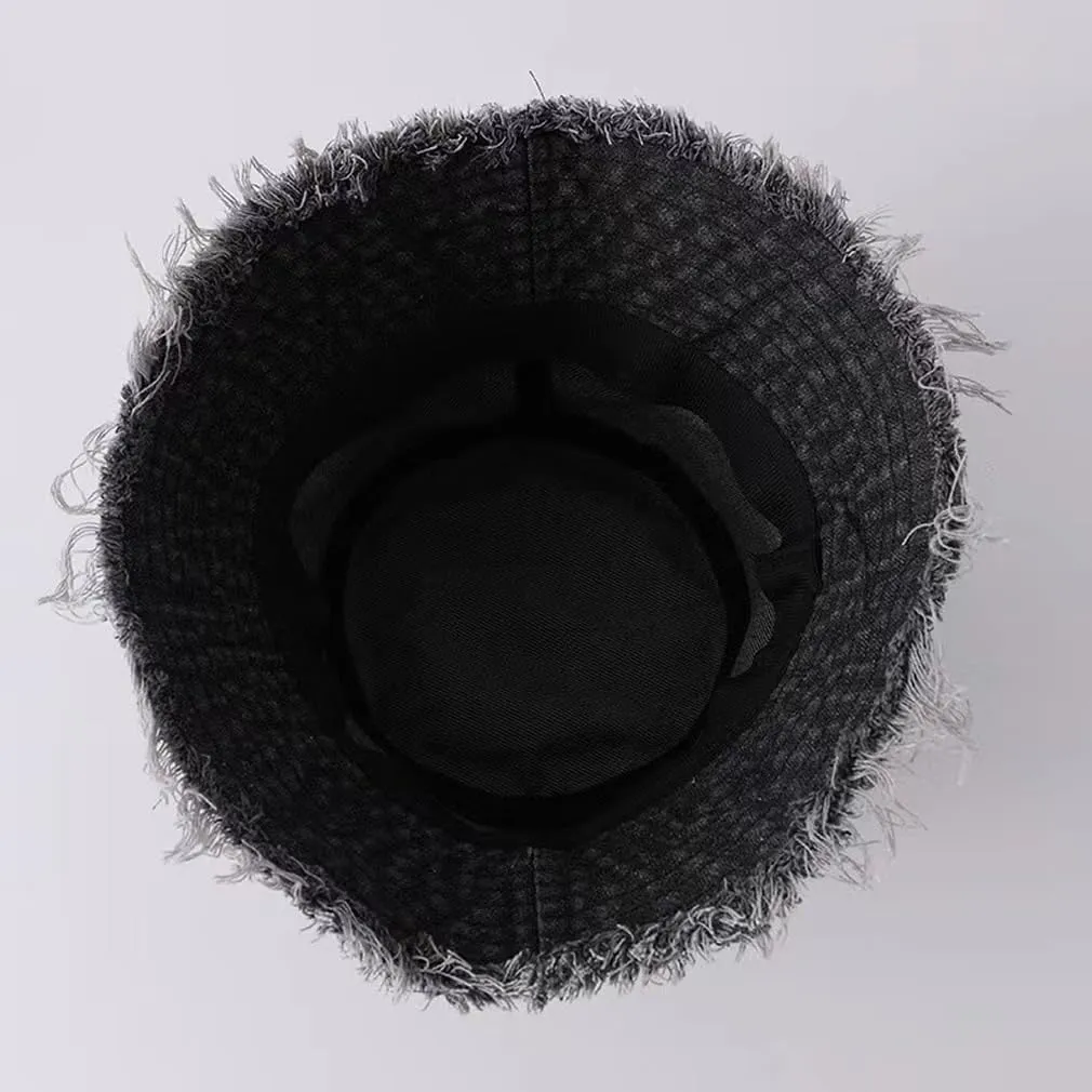 Quanhaigou Frayed Unisex Sun Hats, Fashion Beach Bucket Hat for Men Women,Summer Outdoor Boy's Girls Boonie Cap