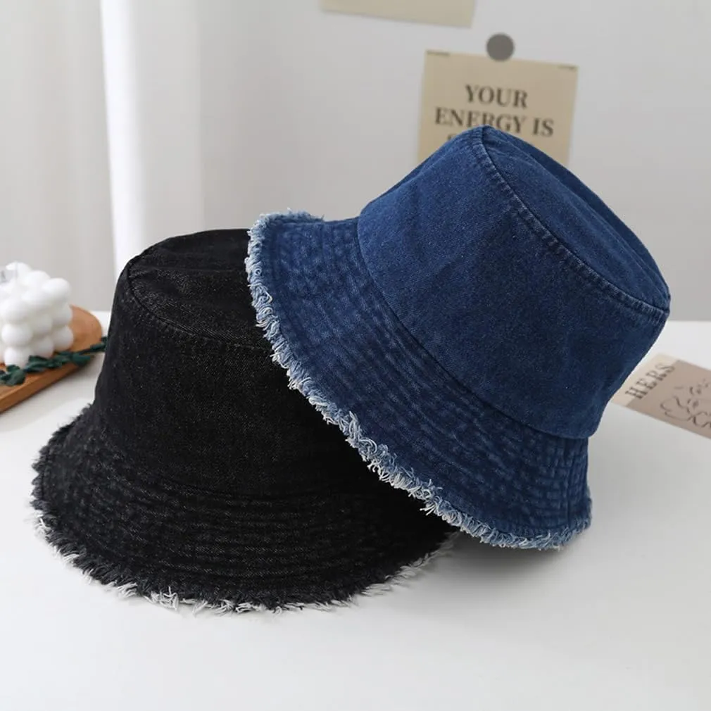 Quanhaigou Frayed Unisex Sun Hats, Fashion Beach Bucket Hat for Men Women,Summer Outdoor Boy's Girls Boonie Cap