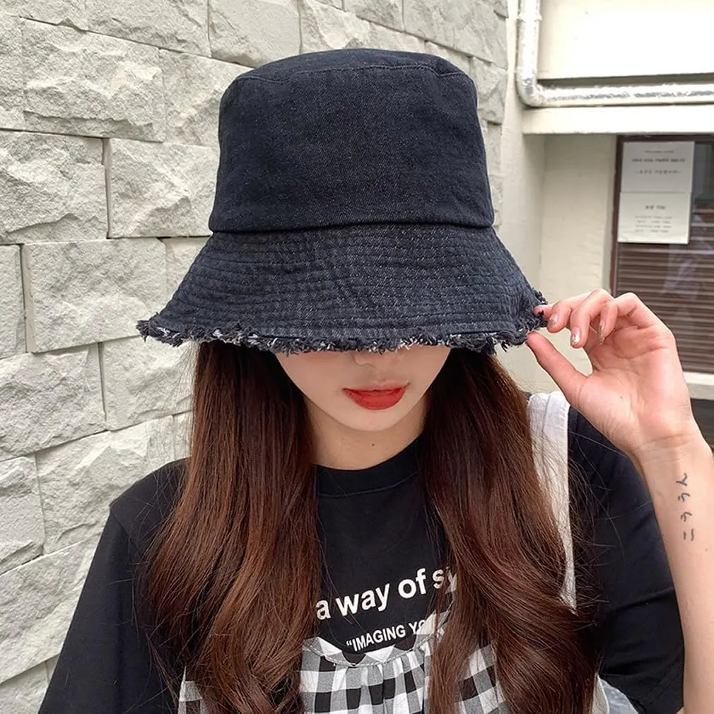 Quanhaigou Frayed Unisex Sun Hats, Fashion Beach Bucket Hat for Men Women,Summer Outdoor Boy's Girls Boonie Cap