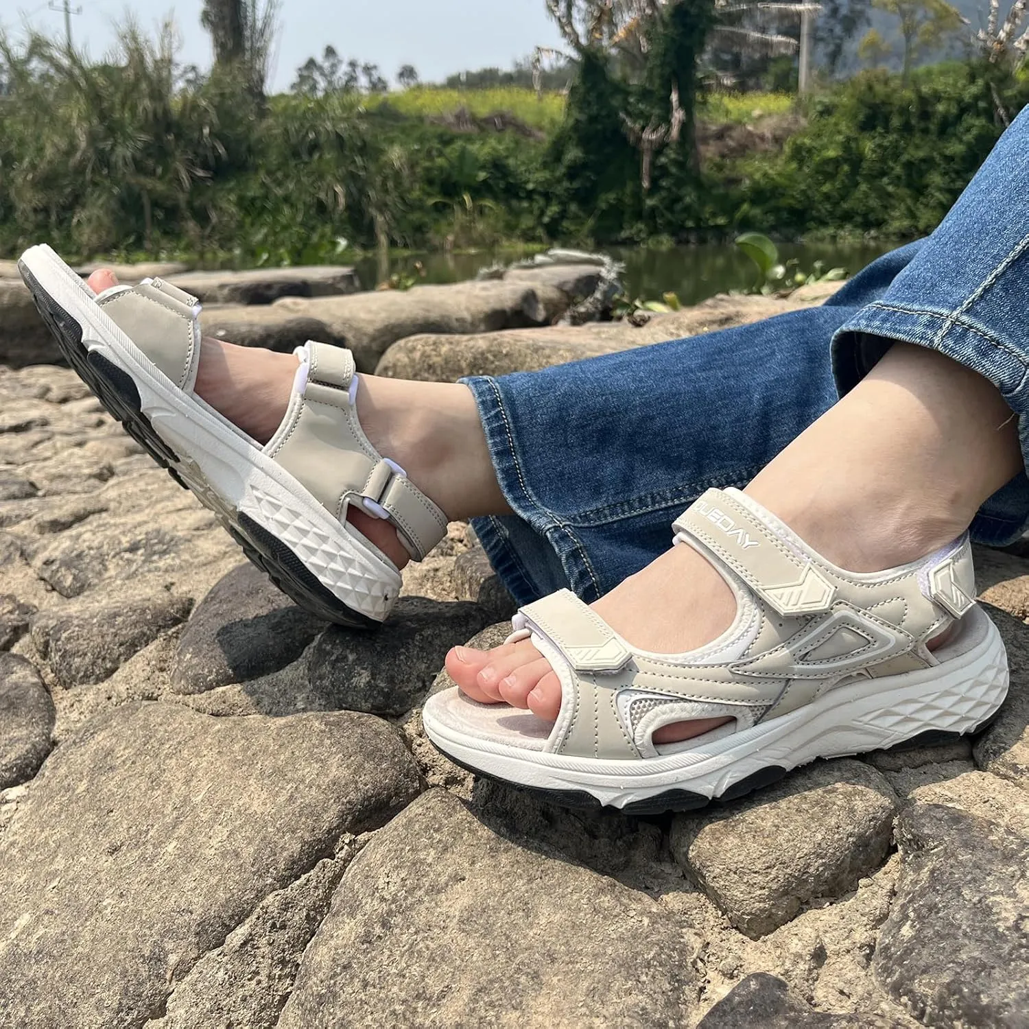 Queday Womens Mens Sport Sandals Outdoor Hiking Sandals with Arch Support Comfortable Athletic Beach Sandals for Travel Walking Trekking Camping