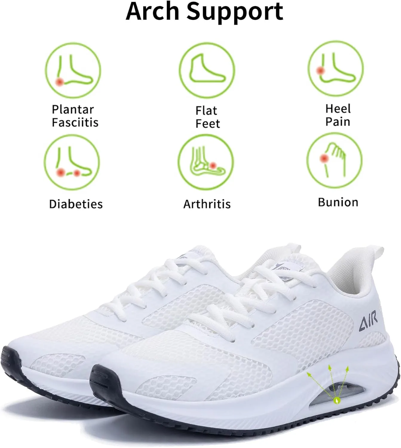 Quseek Womens Plantar Fasciitis Walking Shoes Orthotic Tennis Sneakers Comfortable Non-Slip Breathable Orthotic Shoe for Foot Heel Pain Relief Size US 6-11
