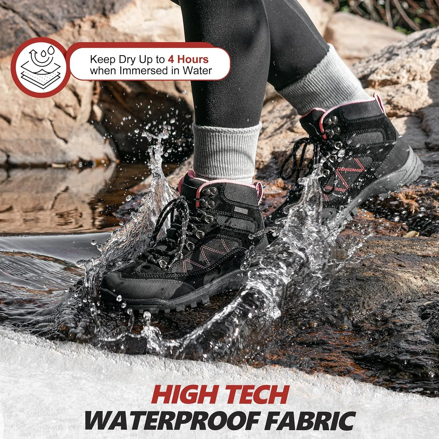 R CORD Hiking Boots Women Waterproof Ankle Support Womens Hiking Boots Backpacking Boots Breathable Non-slip Durable Hiking Boots for Outdoors