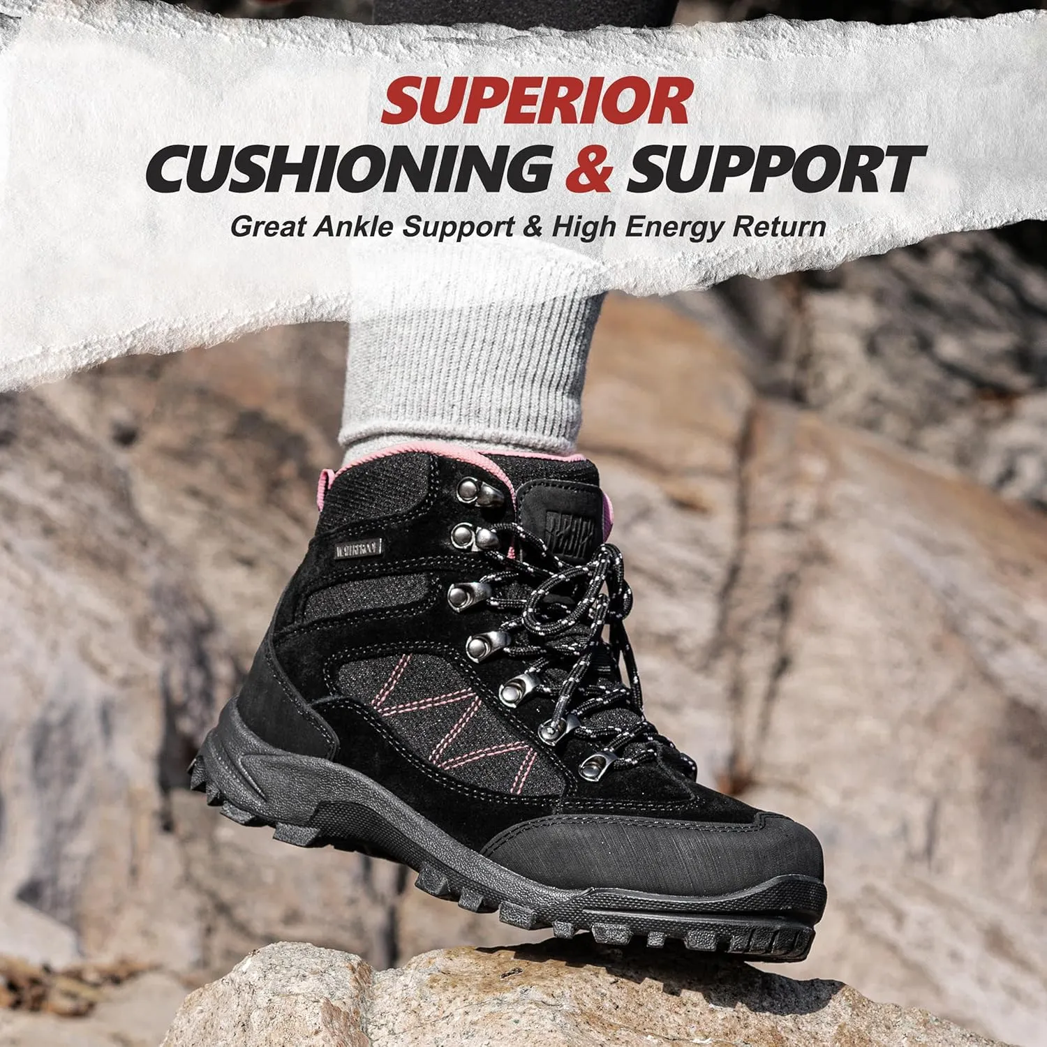 R CORD Hiking Boots Women Waterproof Ankle Support Womens Hiking Boots Backpacking Boots Breathable Non-slip Durable Hiking Boots for Outdoors