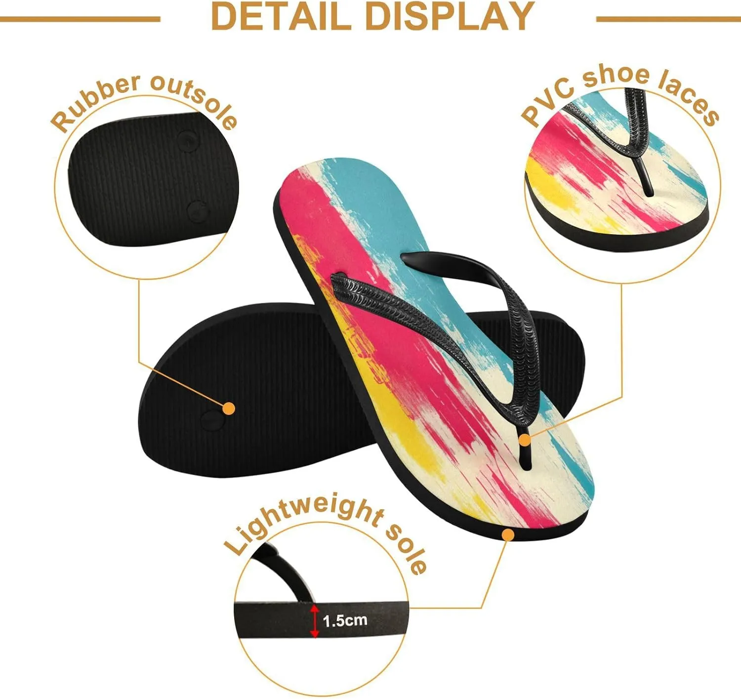 Rainbow Stripe Flip Flop Beach Summer Casual Sandal for Women & Men Shower Shoes XS