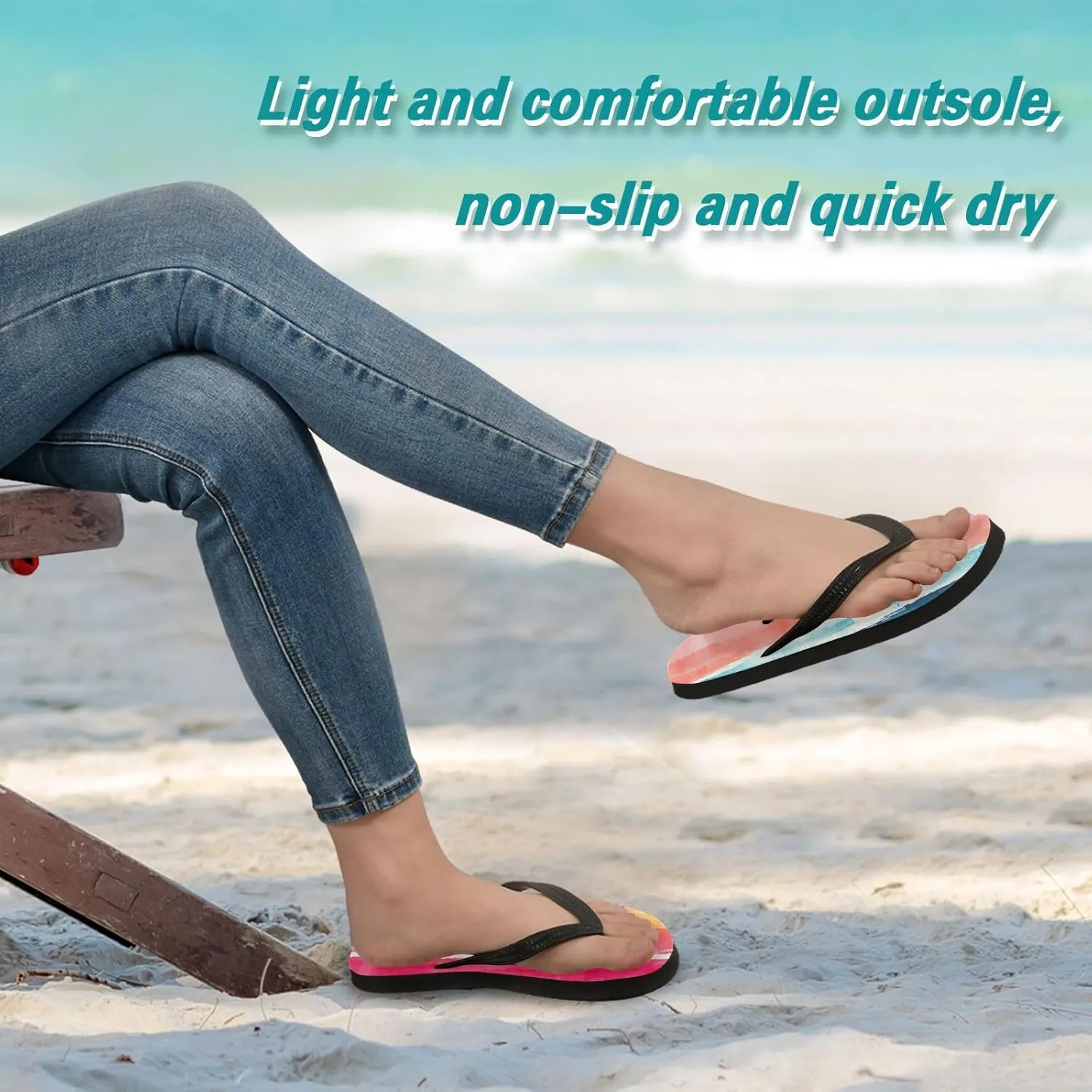 Rainbow Stripe Flip Flop Beach Summer Casual Sandal for Women & Men Shower Shoes XS