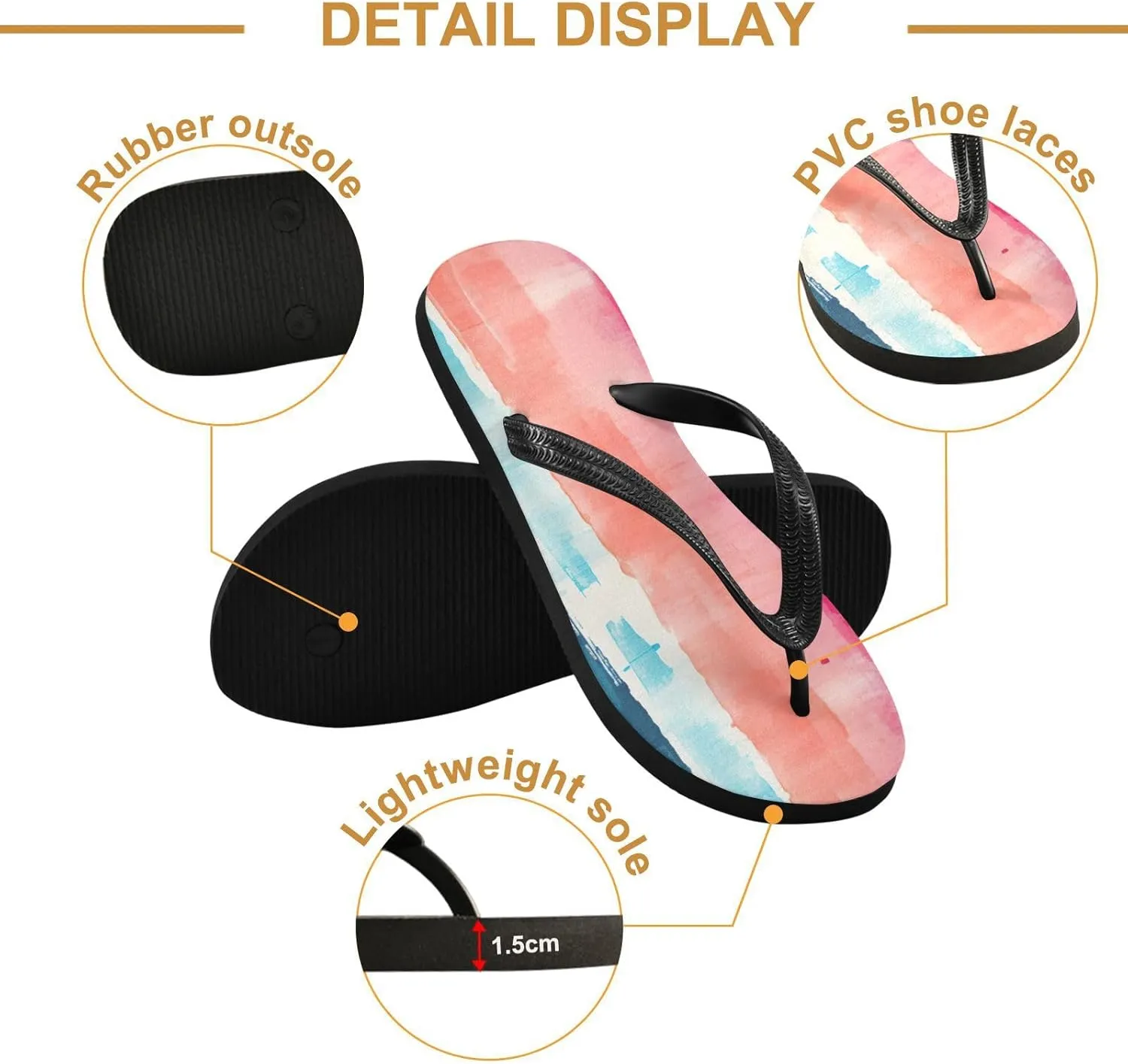 Rainbow Stripe Flip Flop Beach Summer Casual Sandal for Women & Men Shower Shoes XS
