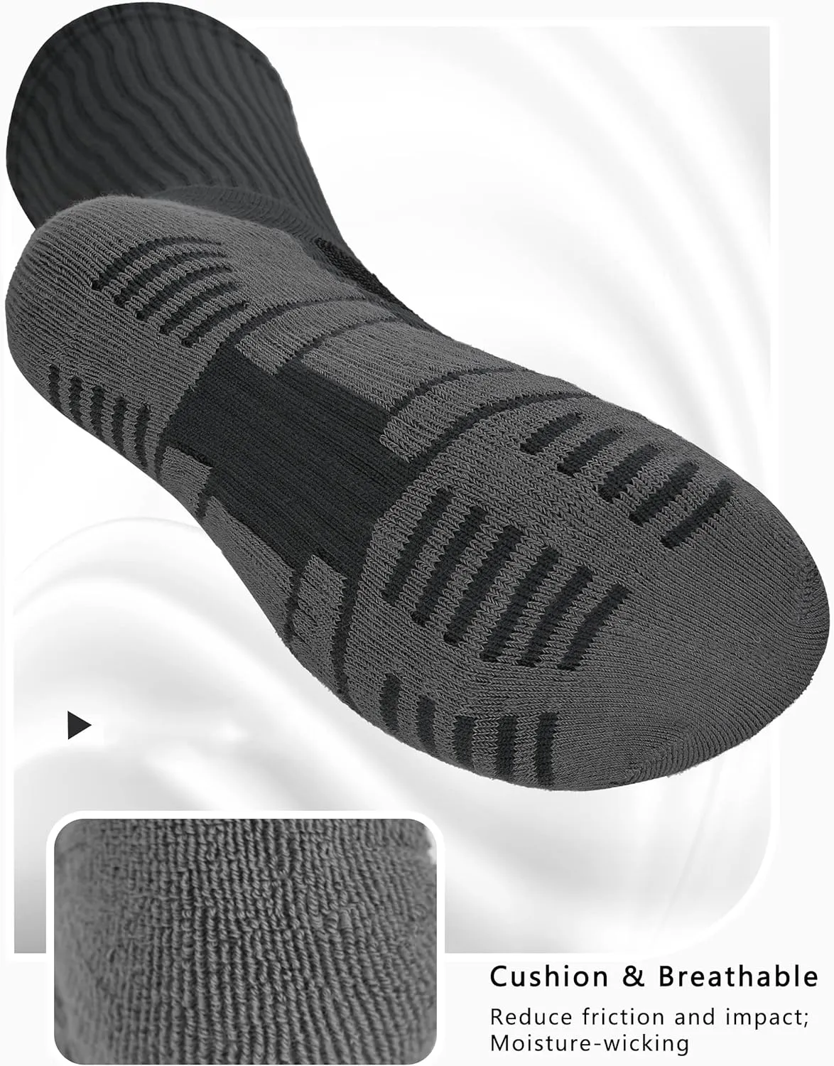 Rapoo Men's Moisture Wicking Outdoor Hiking Work Compression Cushion Crew Socks 3 Pack