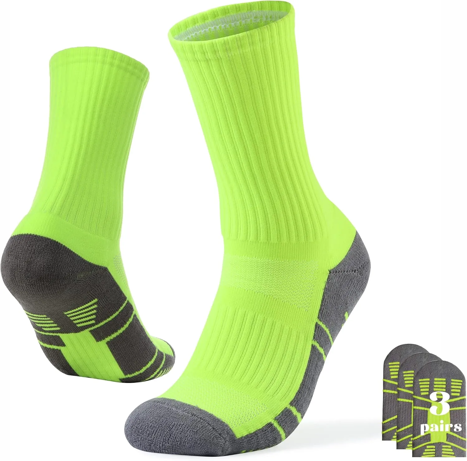 Rapoo Men's Moisture Wicking Outdoor Hiking Work Compression Cushion Crew Socks 3 Pack