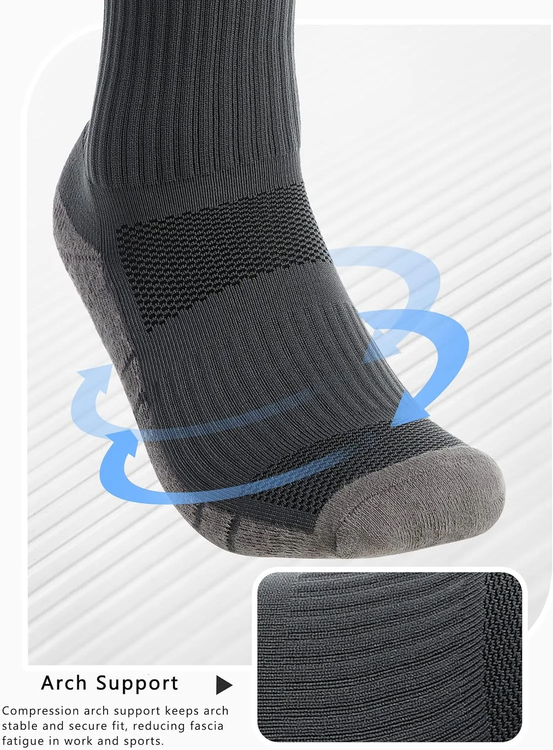 Rapoo Men's Moisture Wicking Outdoor Hiking Work Compression Cushion Crew Socks 3 Pack
