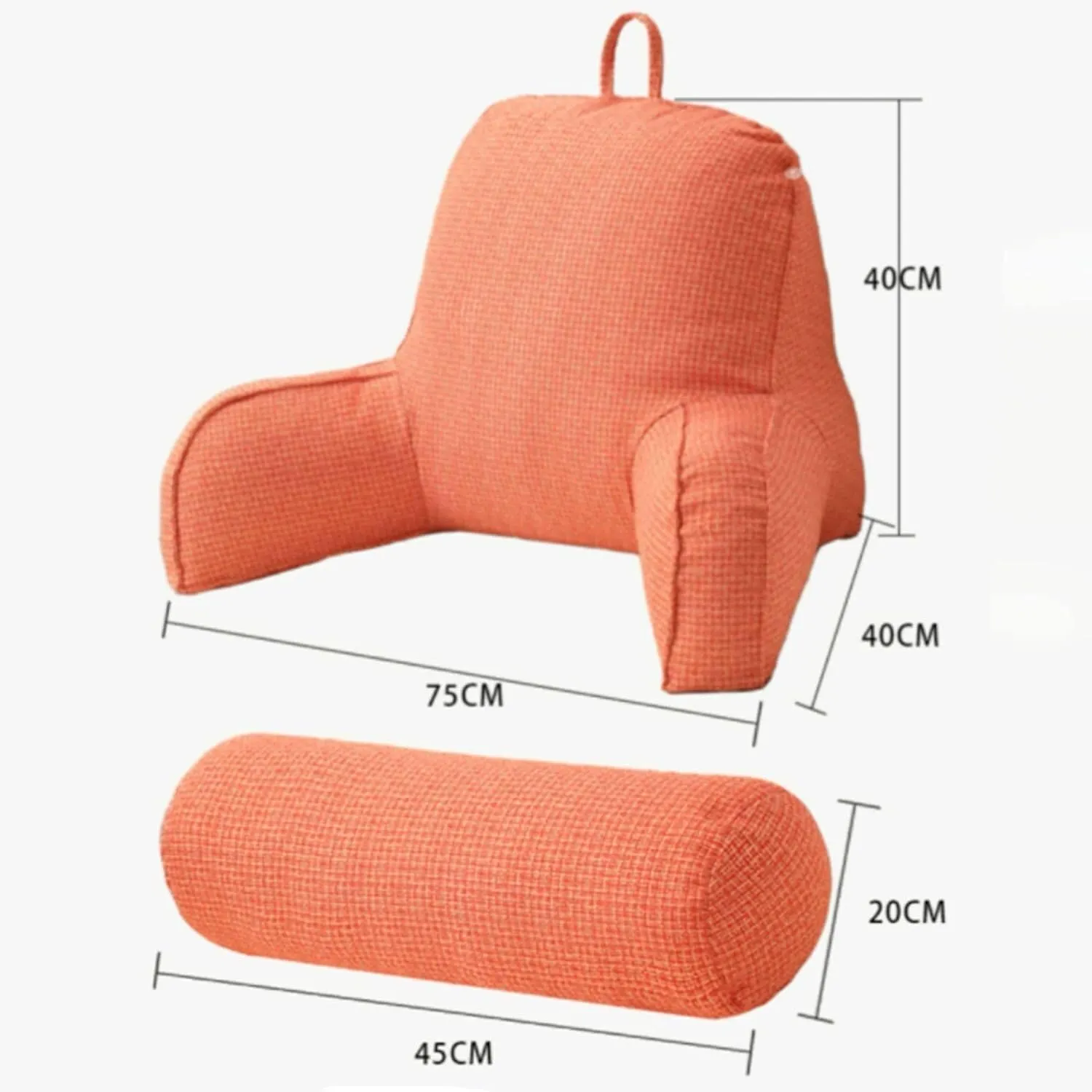 Reading Pillow, Lumbar Pillow, Backrest Lounge Cushion, Lumbar Husband Pillow with Arms for Bed, Removable Back Support, Head and Lumbar Support Pillow for Bed/Sofa/TV(Tangerine)
