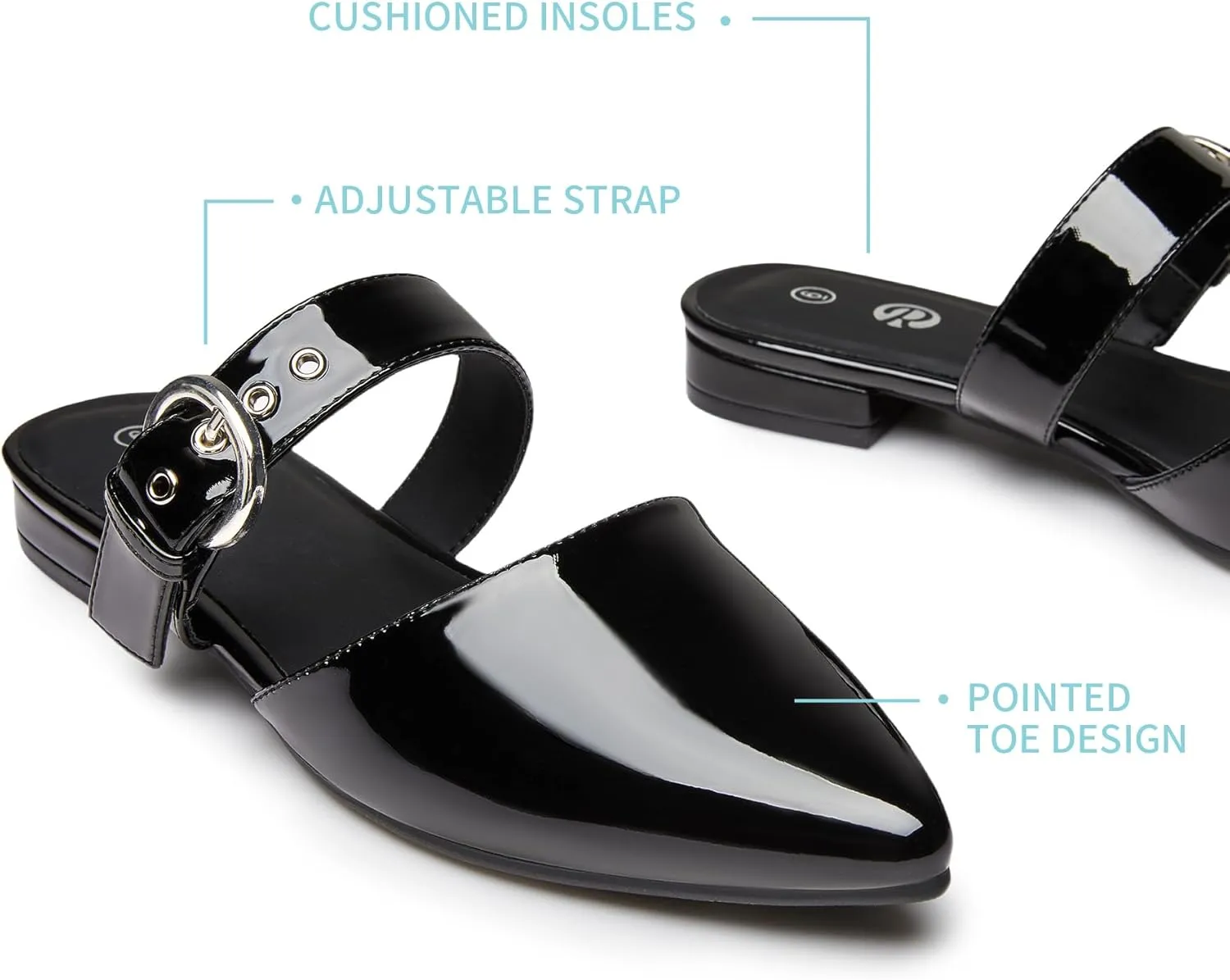 Rekayla Mules for Women Adjustable Strap Pointed Toe Backless Loafer Shoes…