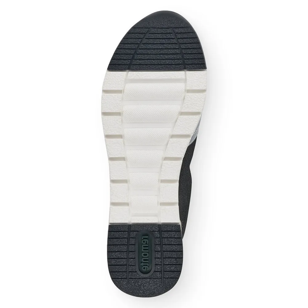 REMONTE - R6702-02 LACED FASHION SHOE WITH ZIP - BLACK/SILVER