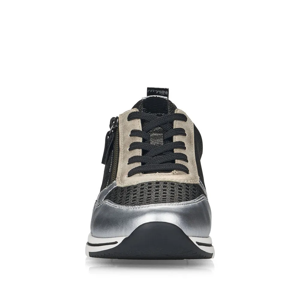 REMONTE - R6702-02 LACED FASHION SHOE WITH ZIP - BLACK/SILVER