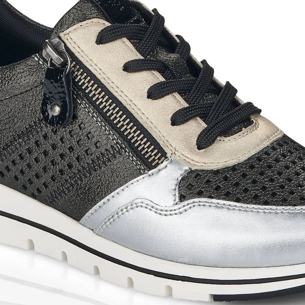 REMONTE - R6702-02 LACED FASHION SHOE WITH ZIP - BLACK/SILVER