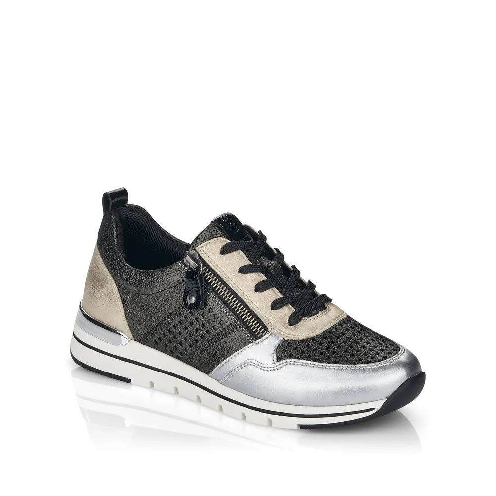 REMONTE - R6702-02 LACED FASHION SHOE WITH ZIP - BLACK/SILVER