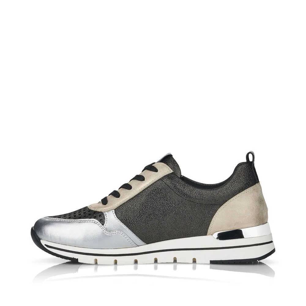 REMONTE - R6702-02 LACED FASHION SHOE WITH ZIP - BLACK/SILVER