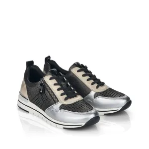 REMONTE - R6702-02 LACED FASHION SHOE WITH ZIP - BLACK/SILVER