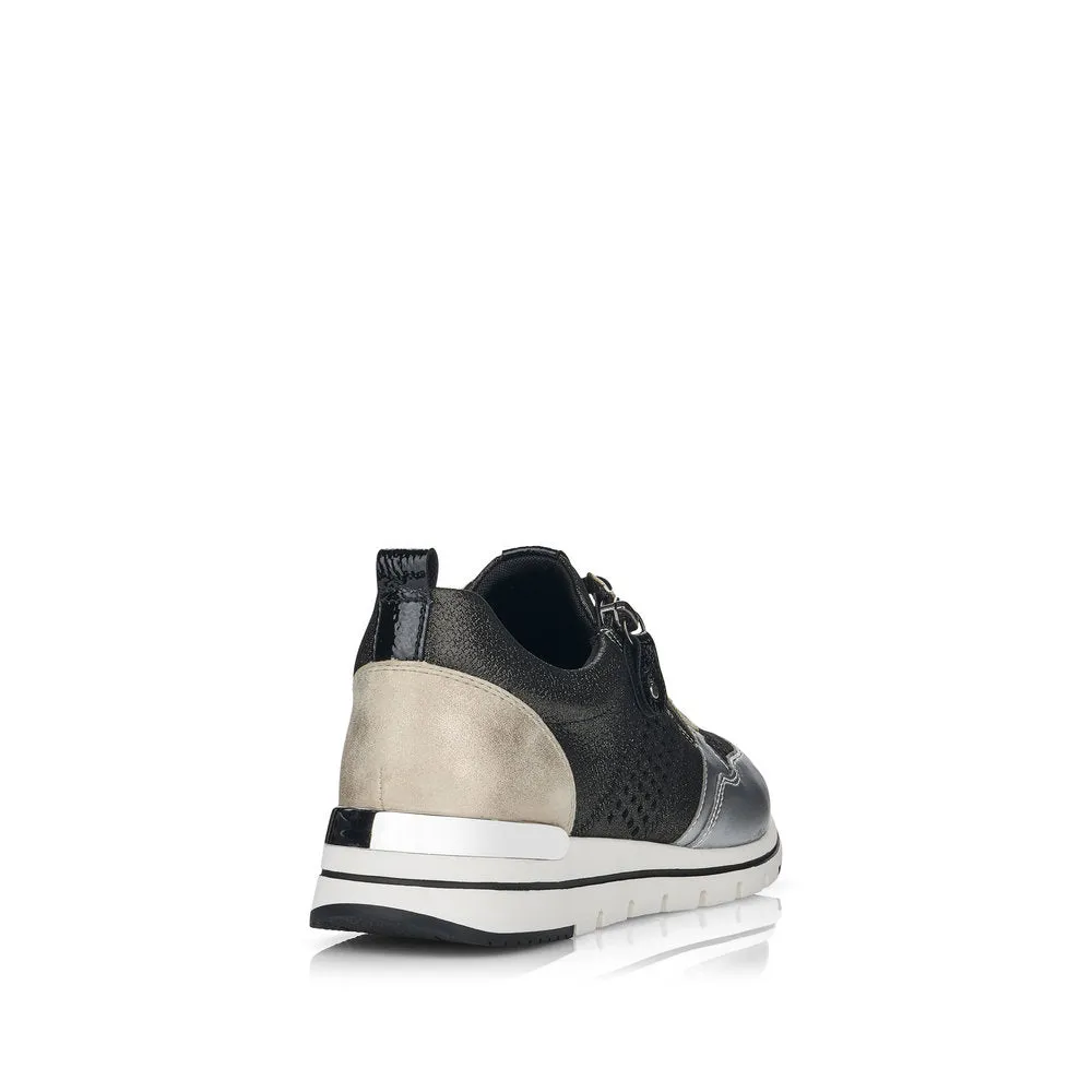 REMONTE - R6702-02 LACED FASHION SHOE WITH ZIP - BLACK/SILVER
