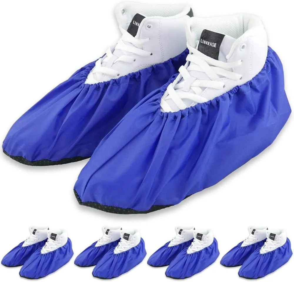 Reusable Boot & Shoe Covers Water Resistant Non Skid and Washable for Real Estate Contractors to Keep Floors Carpets Footwear and Rooms Clean - 5 Pairs (Large, Blue)