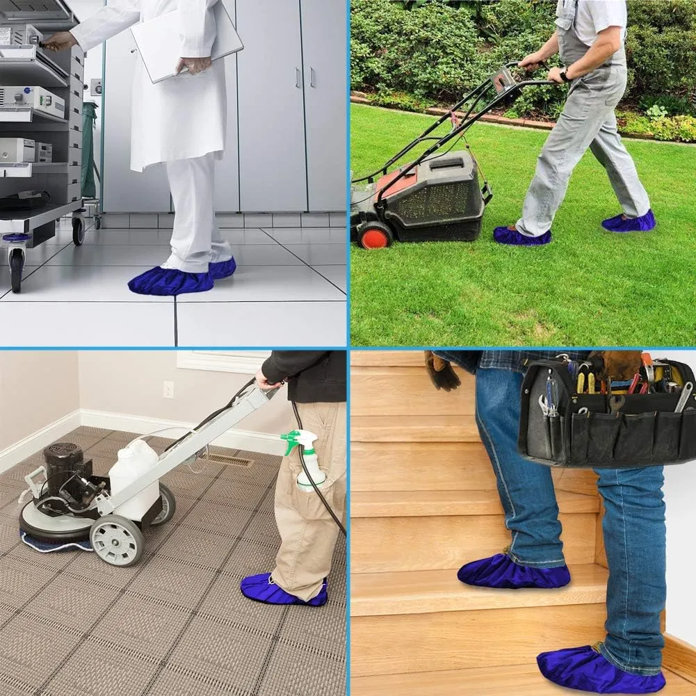 Reusable Boot & Shoe Covers Water Resistant Non Skid and Washable for Real Estate Contractors to Keep Floors Carpets Footwear and Rooms Clean - 5 Pairs (Large, Blue)