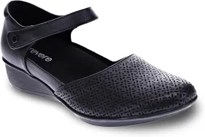 Revere Osaka Mary Jane Laser Cut - Premium Leather - Orthotic-Friendly Removable Insoles - Adjustable Strap - Arch Support - Stylish Wedges for All-Day Comfort Black 5-5.5M US