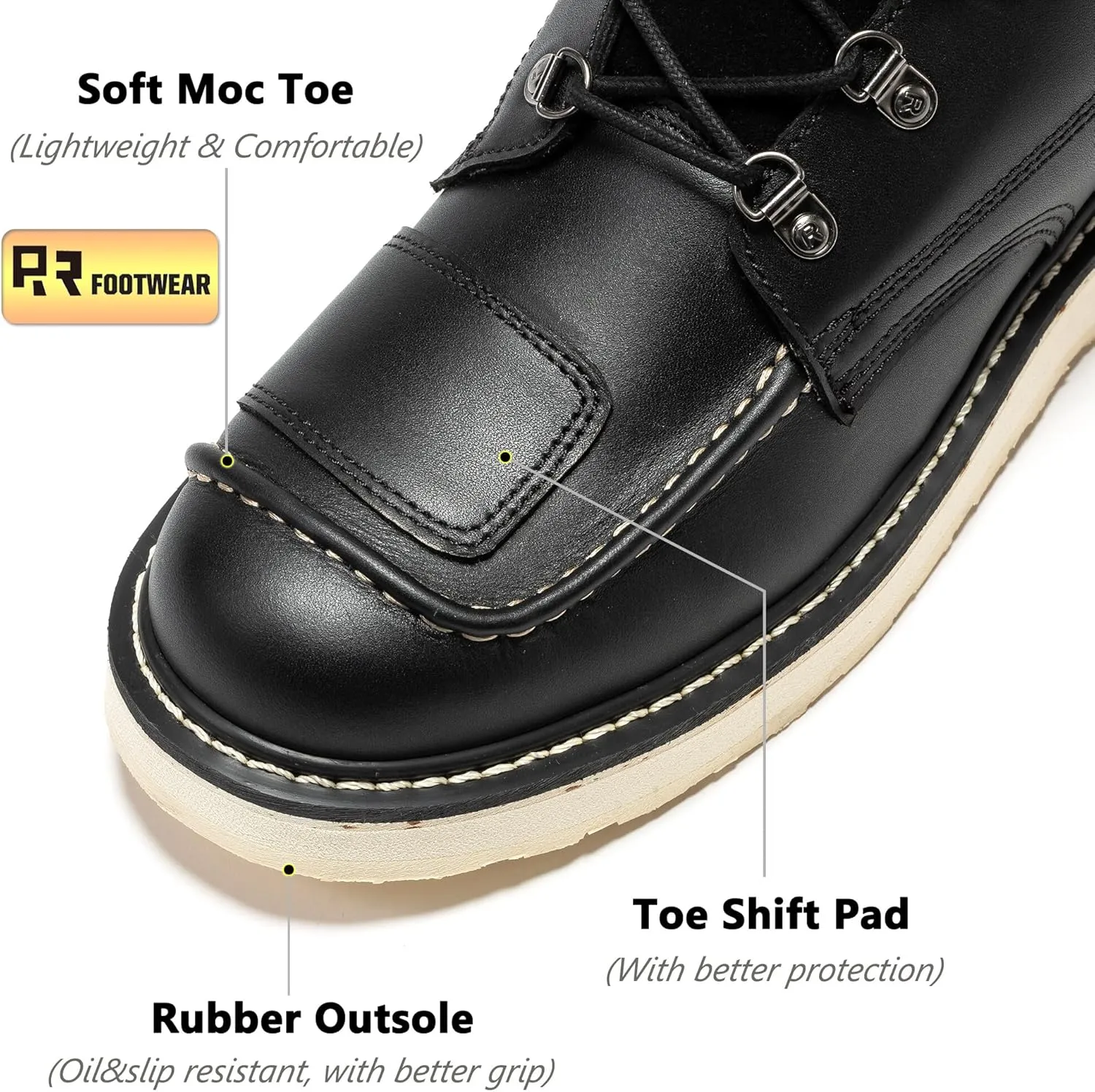 ROCKROOSTER Magnolia 6" Side-Zipper Wedge Boots for Men, Lightweight Soft Moc Toe Motorcycle Boots SAP309-Brown, SAP309BK-Black, SAP310-Black