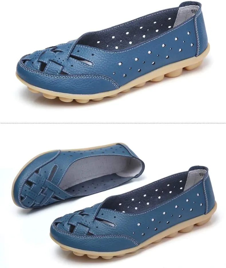 Rojeam Women's Casual Leather Moccasins Slip-on Loafers Boat Shoes Flats Driving Shoes Sandals